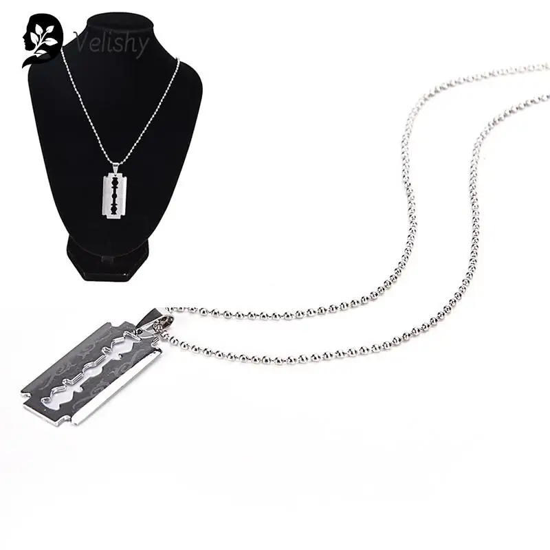 Collana Uomo Con Ciondolo A Lama In Acciaio Al Titanio, Design Aperto, Regalo Trendy Per Ragazzi, Stile Punk - 5