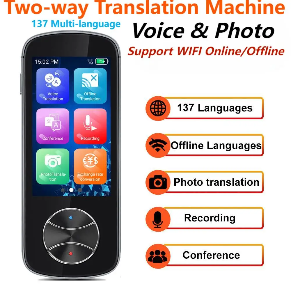 137 Multi-language Two-way Translation Machine V10 Of Voice & Photo 3.0"IPS Touch Screen Support WIFI Online/Offline Translation