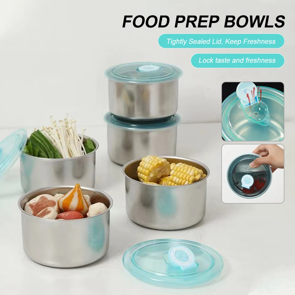 New Stainless Steel Food Prep Bowls Food Storage Bowl With Lid Leakproof Nesting Bowls Reusable Meal Container Kitchen Supplies