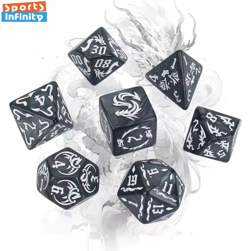 7pcs/set Dragon Element Polyhedral Dice Set Number Dice Kit for Dnd COC Cthulhu TRPG Running Team Table Game Dnd Set table games