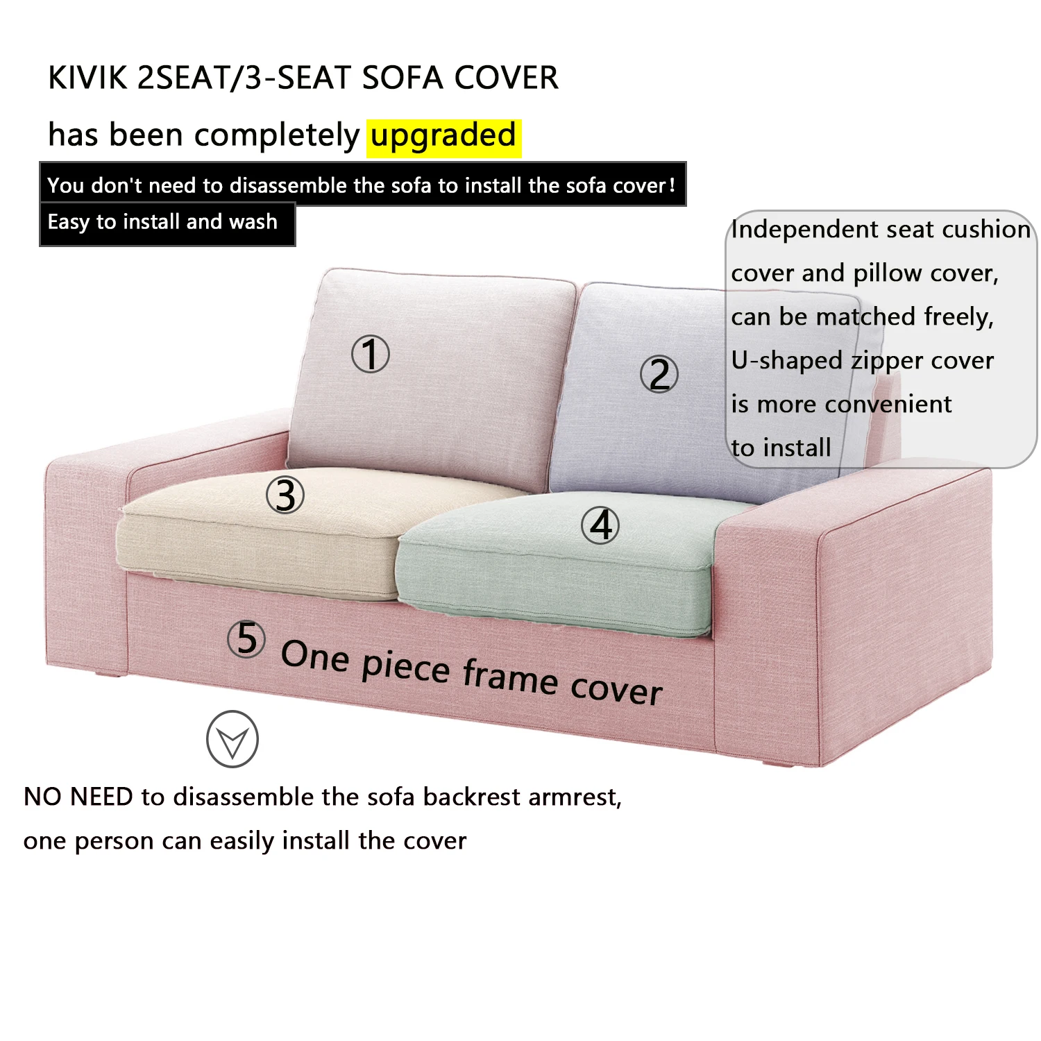 CRIUSJA Cover for KIVIK 2/3 seat(190cm/228cm) Slipcovers sofa Sofa - Main Image