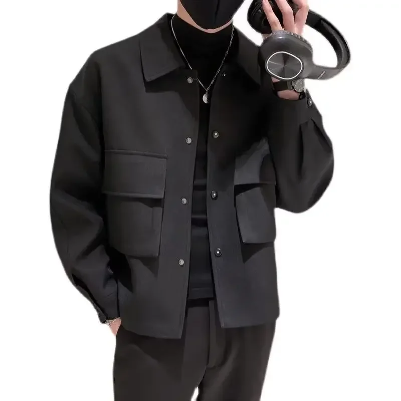 Jackets Men Autumn Pockets Turn-down Collar Skinny Fashion Outwear Plus Size Streetwear New Arrival BF Clothing