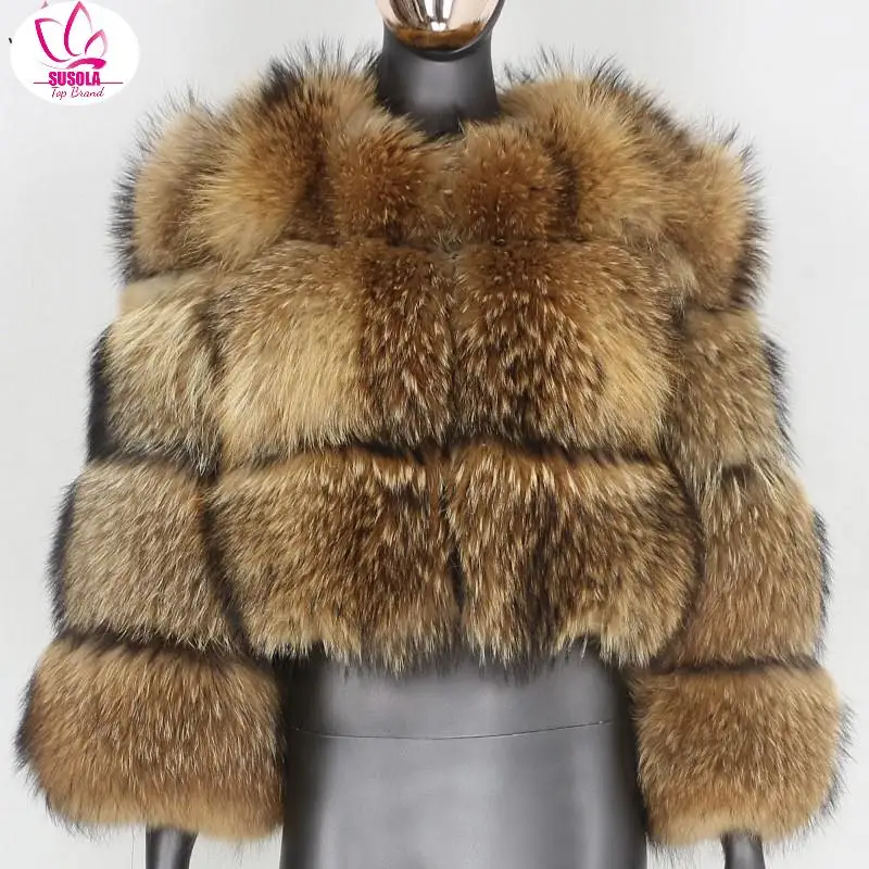 

SUSOLA Winter Jacket Women Big Fluffy Artificial Fur Coat Fake Raccoon Fur Thick Warm Outerwear Streetwear No Removable Vesto
