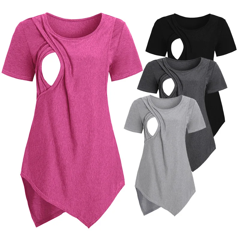 Pregnancy Summer T-Shirts Maternity Short Sleeve Tops Breastfeeding Tees for Pregnant Fashion top Maternity Wrap Shirts Clothes