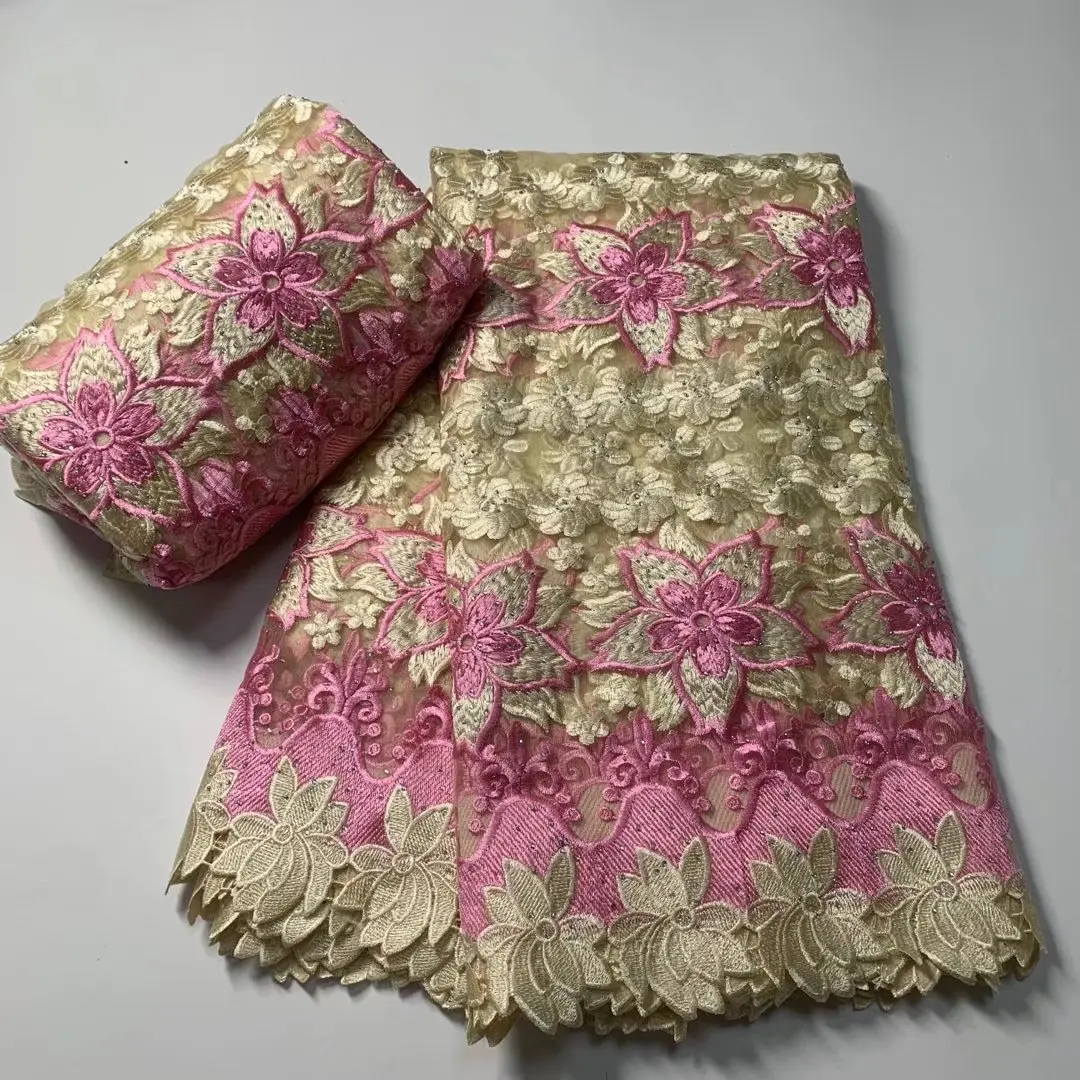 2022 High Quality African Lace Fabric With Stones African Embroidery Guipure Lace Fabric For Nigerian Net Lace Women Dress 