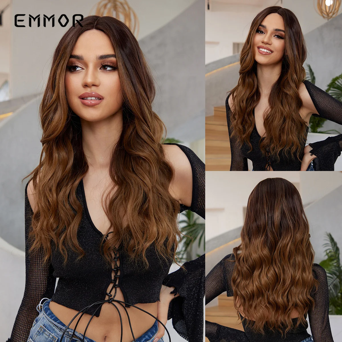 Long Brown Lace Frontal Wig Simulation of Human Hair 13x4 Wave Curly Wig Cosplay Use Daily Parted Hair Wigs For Women