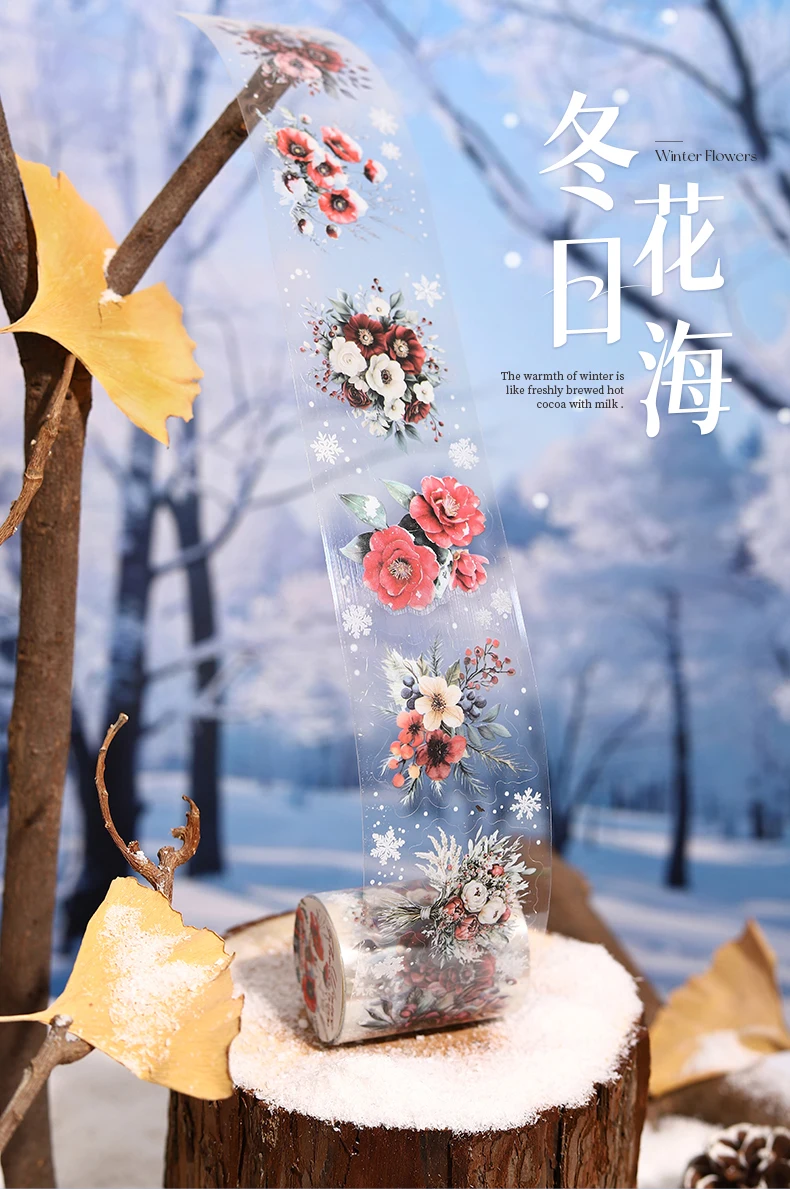 JIANQI 50mm * 2m PET Winter Pflanze Blumen Klebeband Aufkleber Dekorative Collage Kleber Diy Scrapbooking handgemachte Masking Tape – Detail 1