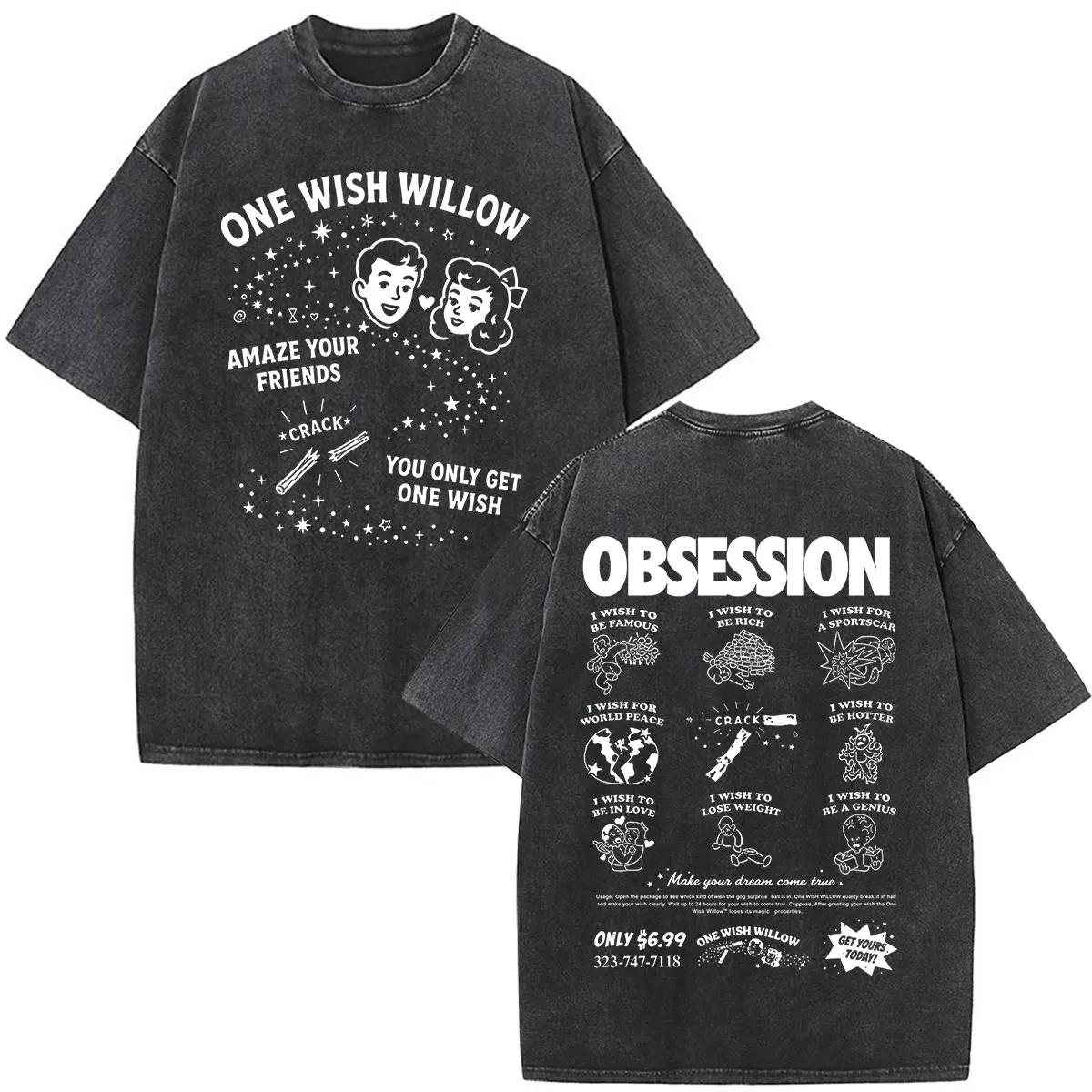 Movie Obsession One Wish Willow 빈티지 워시 티셔츠 남성 여성 의류 고딕 캐주얼 오버 사이즈 반소매 O 넥 티셔츠