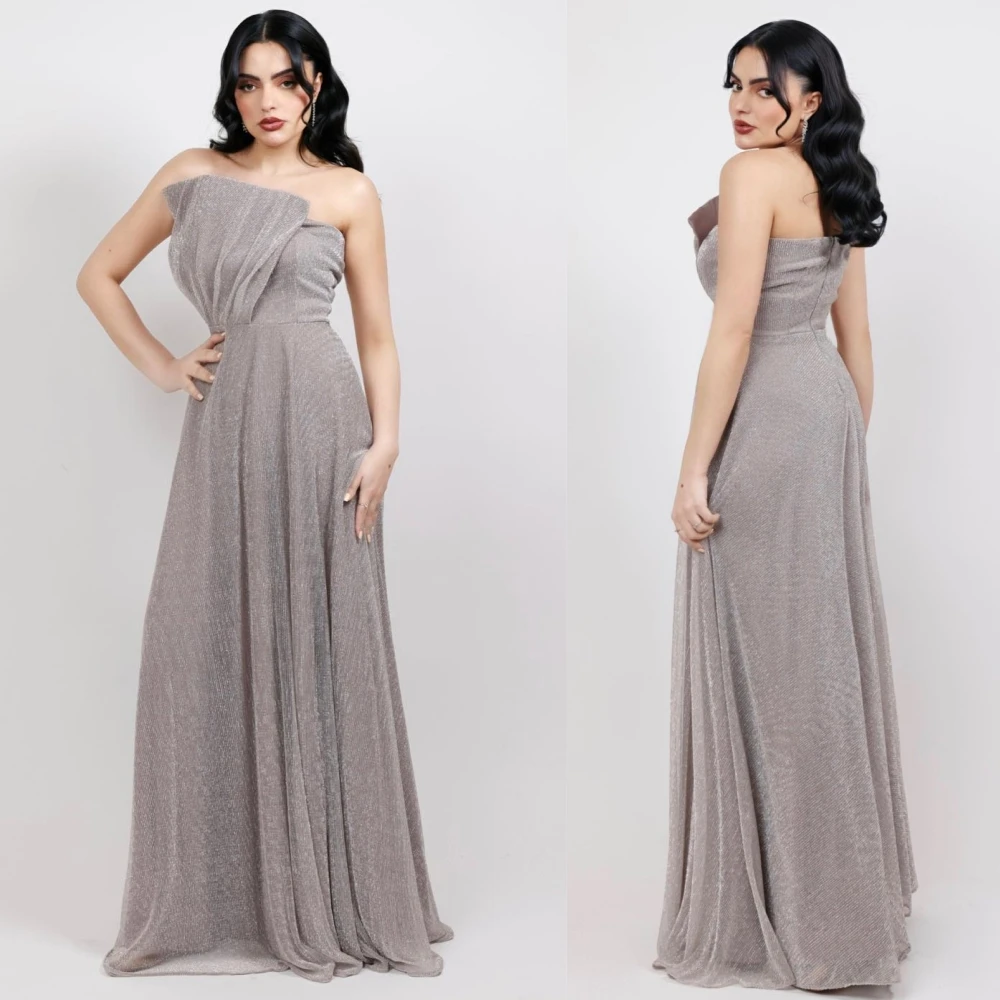 Evening Prom  Saudi Arabia Jersey Draped Graduation A-line Strapless Bespoke Occasion Gown Long es