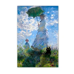 Whimsical Black Cat Starry Night Canvas Art - Abstract Aesthetic Home Decor - 50X70cm Unframed (PURPLE)