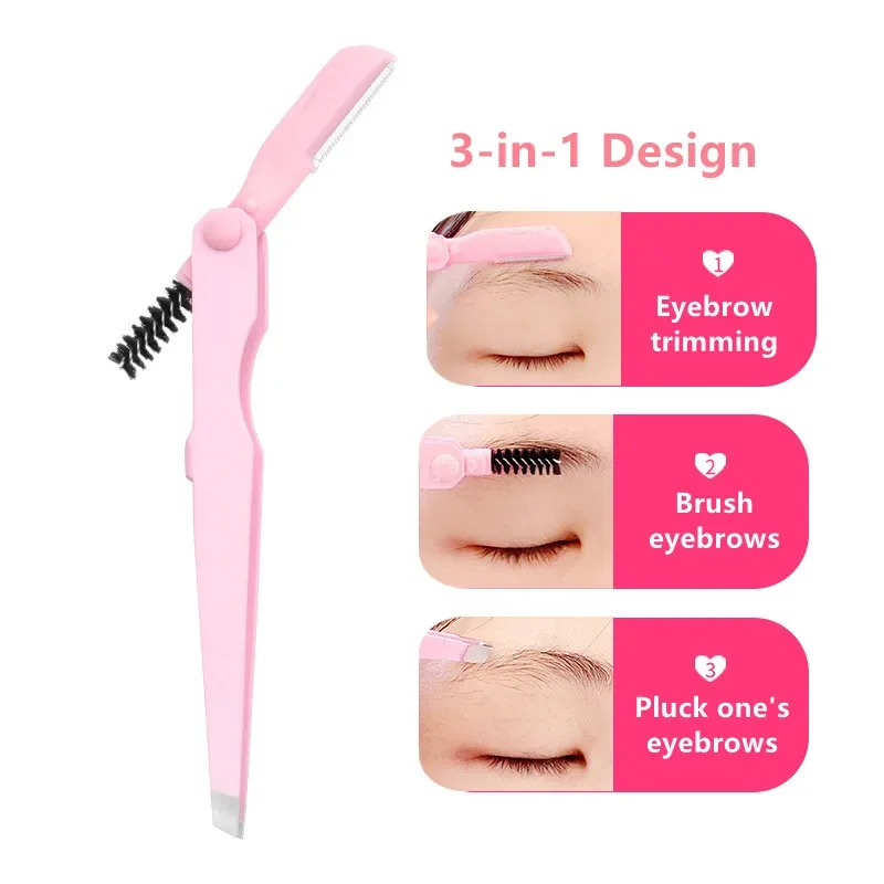 3 in 1 고정밀 눈썹 족집게, 전문 눈썹 트리머, 브러시 수염 제거 클립, 속눈썹 접목 족집게, 1 개