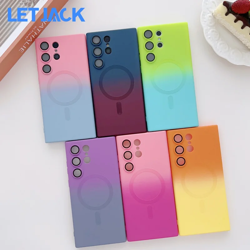 

Luxury Gradient Color Silicone Phone Case For Samsung Galaxy S23 S22 S21 Plus Note 20 Ultra Camera Protection Magnetic Cover