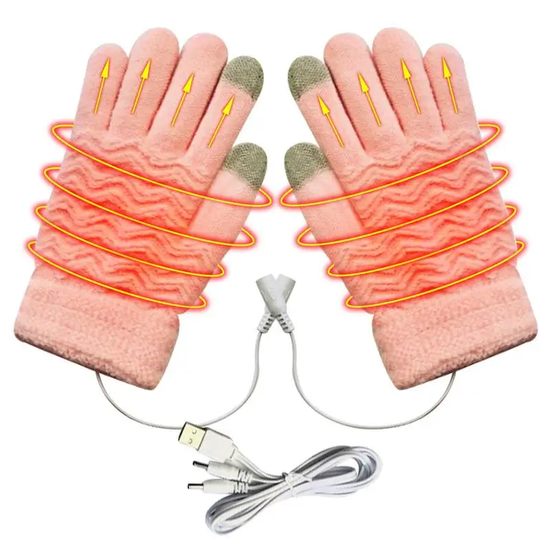 USB Electric Heated Gloves Winter Warm Knitted Mittens for Outdoor Sports Cycling Skiing Fishing