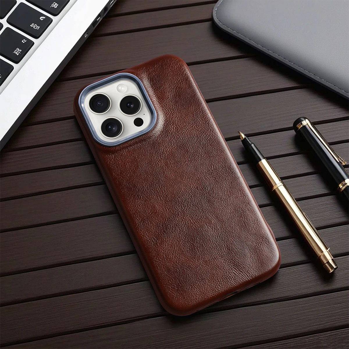 Luxury Classic Retro Textured Metal Frame PU Leather Phone Case