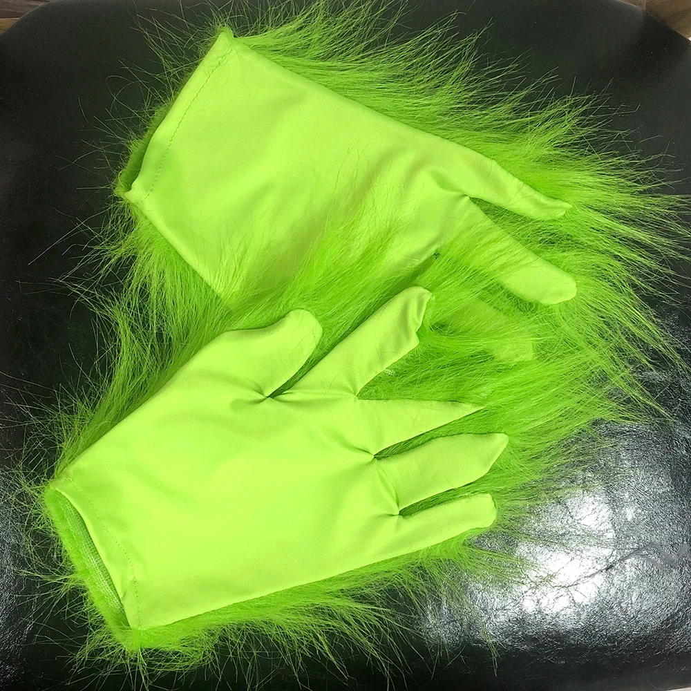 Christmas Gloves Green Plush Gloves Funny Thief Green Monster Halloween Cosplay Costume Accessories Party Props 1PC cartoon gloves furry gloves cosplay gloves