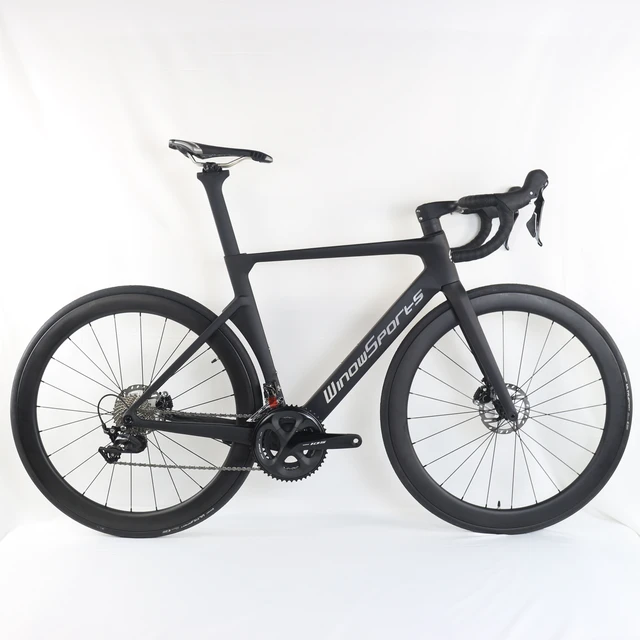 Bicicleta de carretera de carbono con freno de disco hidráulico, bicicleta  de carretera de fibra de carbono con 22 velocidades (color: negro)