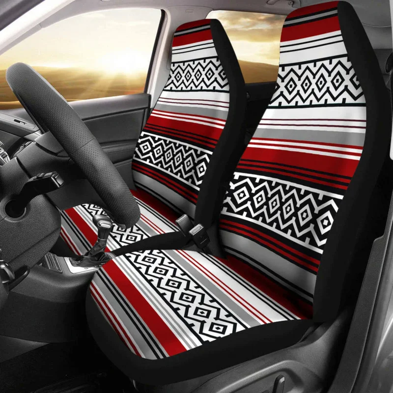 

Red, Gray and Black Mexican Serape Inspired Car Seat Covers Seat Prote,Pack of 2 Universal Front Seat Protective Cover