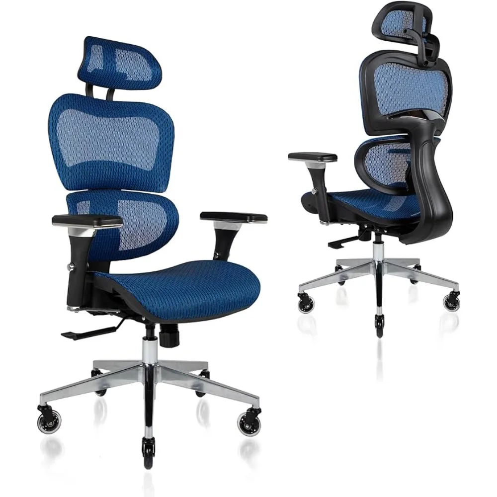 

3D Ergonomic Office Chair - Rolling Desk With 4D Adjustable Armrest Chairs Executive Swivel (Blue) Furniture