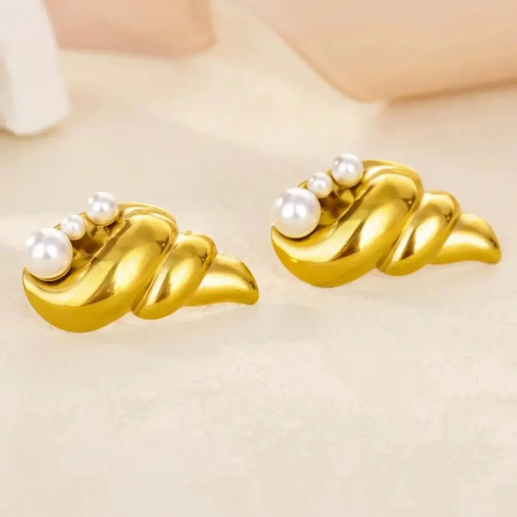 Conch Stud Earrings for Women Gold Color Stainless Steel