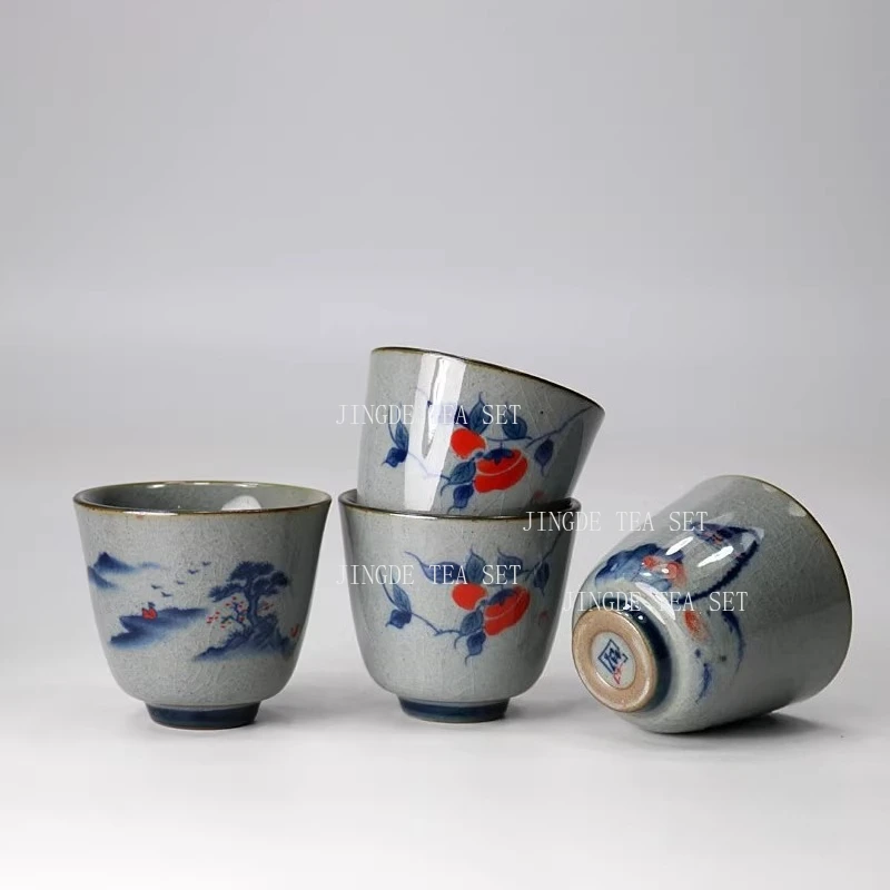 1pcs 55ml Ge Kiln Tea Cup Household Ceramic Chinese Small Tea Cups Open Glazed Colored Tea Cup Drinking Utensils Kungfu Teaset