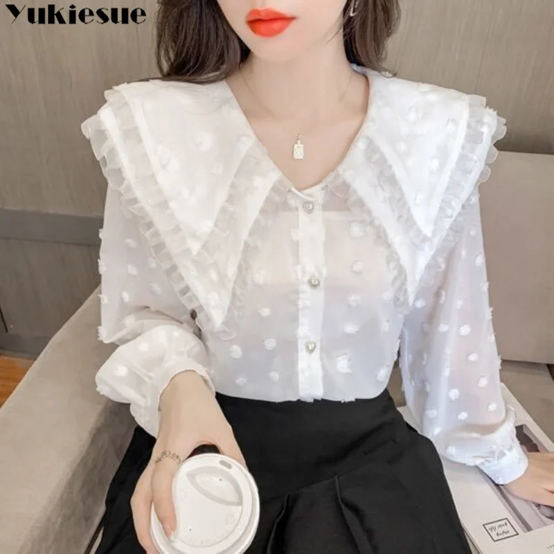 

Spring New French Vintage Korean Fashion Doll Neck Loose Lace Women's New Casual Harajuku Elegant Long Sleeve Aestheticism Top