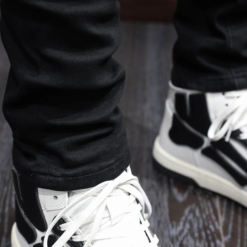 Streetwear Fashion Men Jeans Black Elastic Stretch Skinny Fit Ripped Jeans Men Plaid Patched Designer Hip Hop Brand Pants Hombre