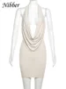 Nibber Diamond Pasted Solid Color Mini Dress Women Fashion Deep V-neck Strapless Dresses Female Trend Streetwear Clothing 6