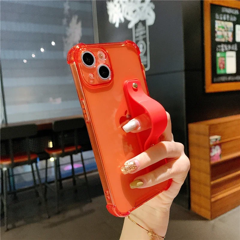 Clear Shockproof Wrist Strap Holder Phone Case with Soft Cover