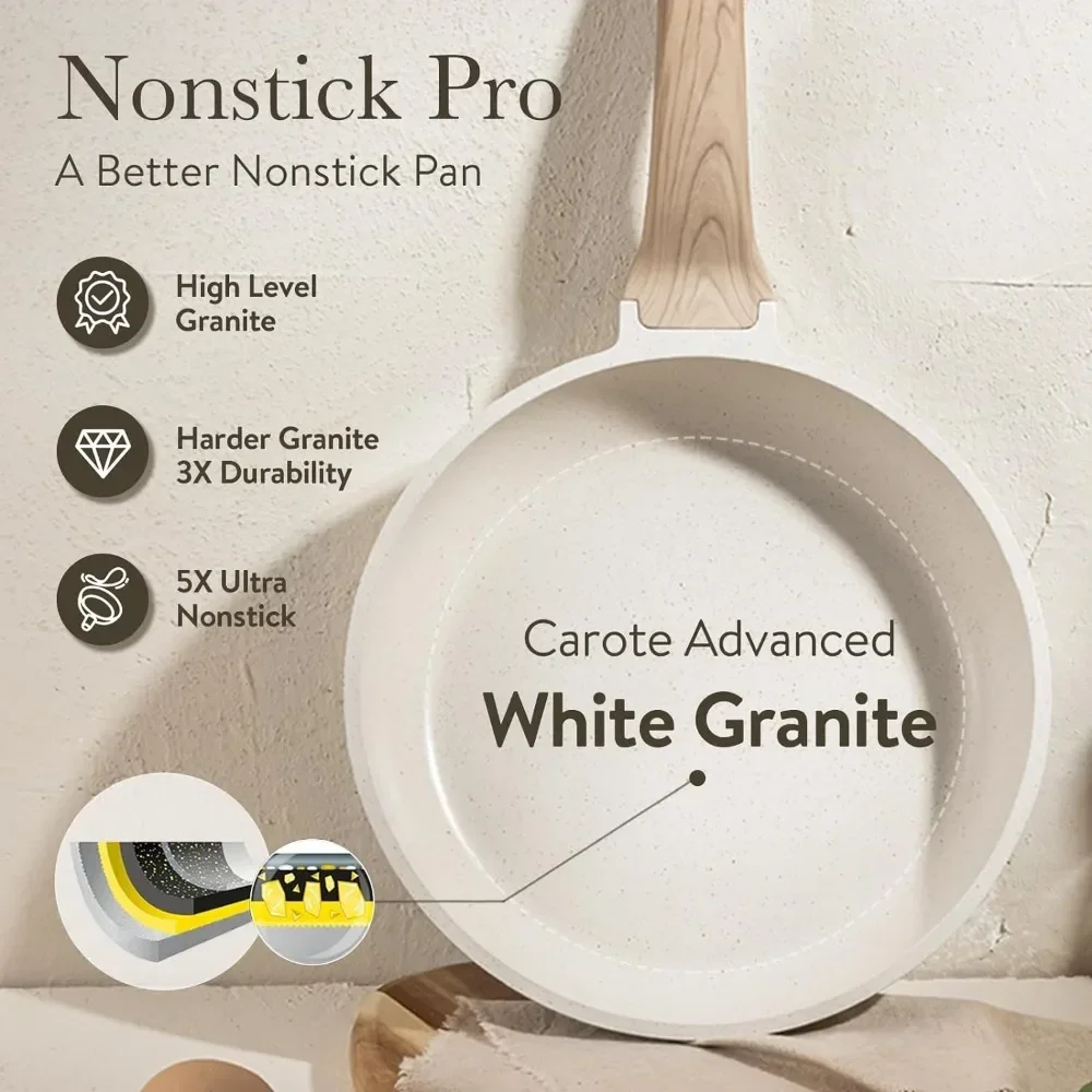 Pots and Pans Set, Nonstick Cookware Sets, White Granite Induction Cookware Non Stick Cooking Set w/Frying Pans