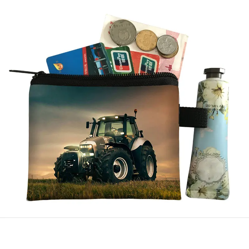 Coin Purse Coin Wallet Tractor Print Coin Purse Boy Girl Storage Bag Woman Shopping Portable Coin Bag Wallet ID Credit Card Gift