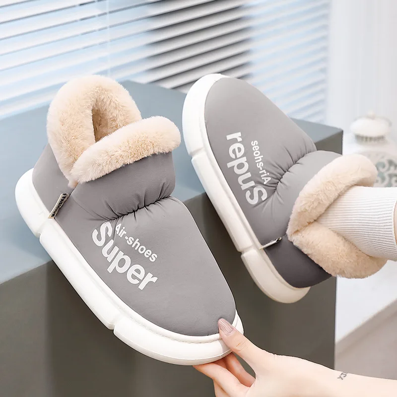 

Women Men's Plush Slippers Home Floor Unisex Thick Flat Sole Footwear Warm Cotton Snow Ankle Boots Couple Ladies Winter Slippers