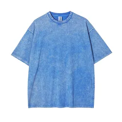 Classic Vintage-Style Distressed Heavyweight Cotton T-shirt with Custom Logo - XXXL (Light blue)