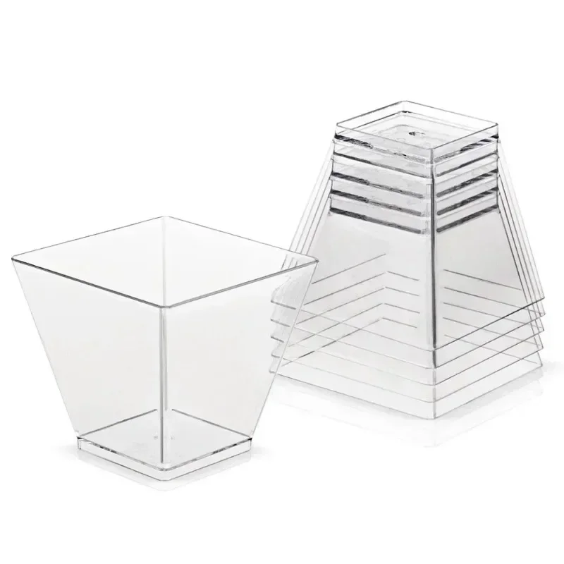 30Pcs Disposable Plastic Mousse Cup Ladder Shaped Pudding Dessert