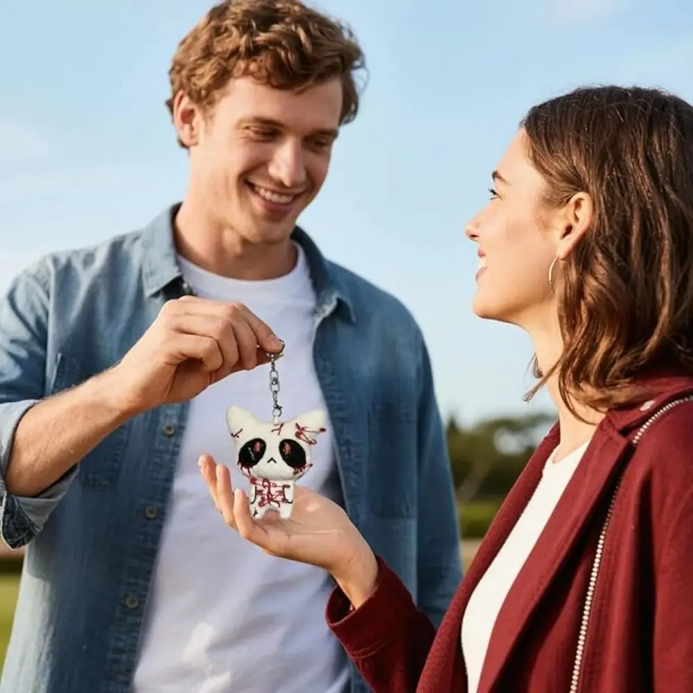 Black Color Halloween Keychain White Color PP Cotton Horror Plush Keyring Bag Accessories Cosplay Party Decor Goth Keychain