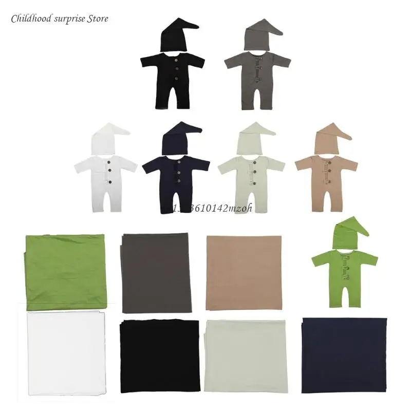 

Newborns Shower Gift Long Jumpsuit Headwrap Baby Photography Backdrop Blanket Dropship
