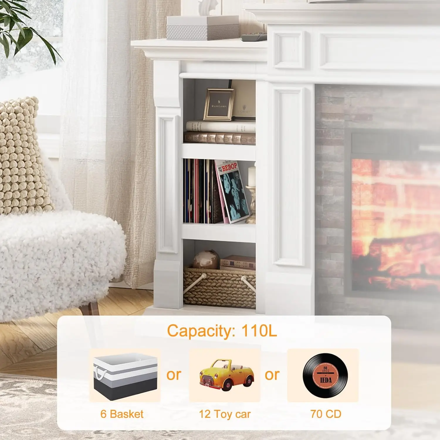70" Electric Fireplace with Mantel Fireplace TV Stand for TVs Up to 80 Inch Modern Entertainment Center with Storage 4