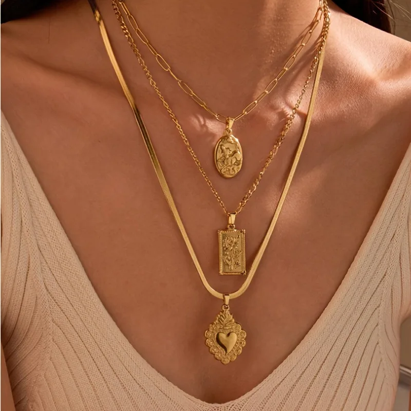 3pieces/set Metal Sun Star Cross Shell Pendant Neckalce Waterproof Stainless Steel Chain Roseflower Choker Fashion Jewelry 2025