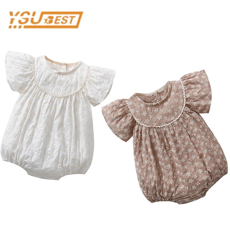 0-2Yrs Summer Infant Baby Girls Pure Color Lace Rompers Baby Girls Short Sleeve Clothes Rompers Baby Girl Rompers Newborn Sailor Romper Girls Boy Costume Anchor Baby Rompers
