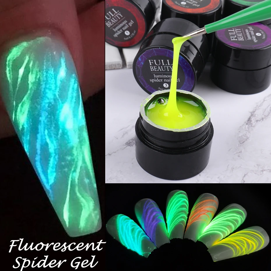 5Ml Fluorescente Nail Spider Gel Wire Line Drawing Pittura Smalto Glow In Dark Gel Effetto Neon Seta Forniture Per Manicure Creative