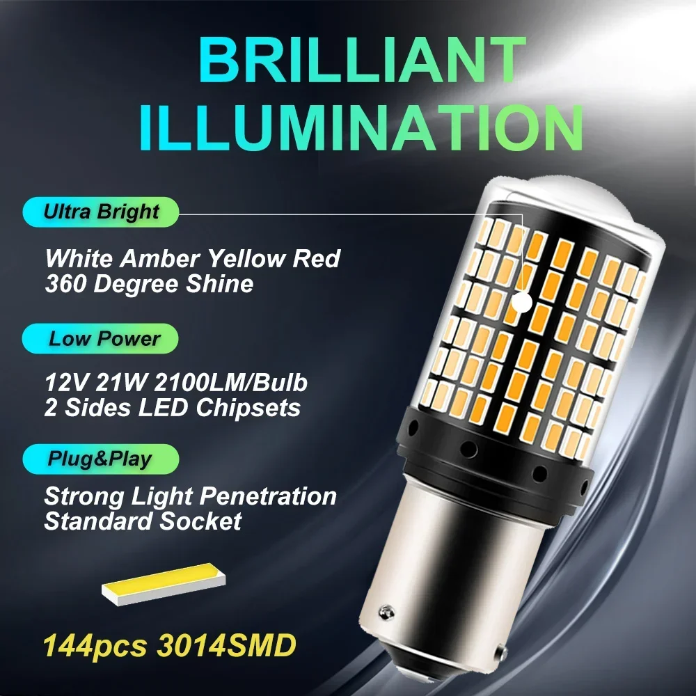 Enhanced LED Turn Signal Light Bulbs - Pack of 2, CanBus 144SMD