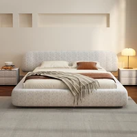 Mariage lits confortables esthétique Double rangement européen lits modernes crème concepteur minimaliste bois Cama Casal meubles 4