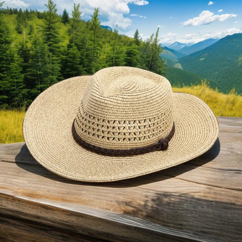 XL Big Size 62cm Panama Jazz Straw Hat for Women Men Hollow Out Summer Beach Sun Hat  Foldable Windproof Rope UV Sunscreen Hat 4