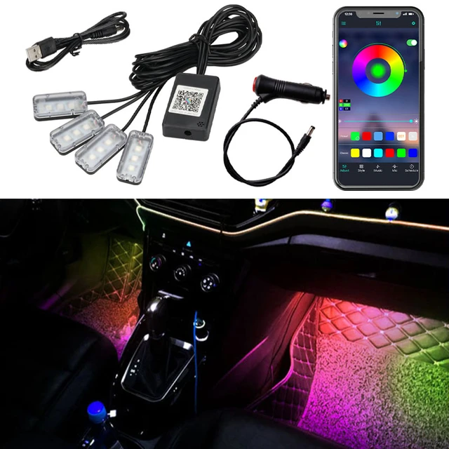 Lampe LED 4 en 1 pour intérieur de voiture, éclairage d'ambiance, éclairage  d'ambiance, avec application de contrôle sans fil via Cigarette et USB, rvb  - AliExpress