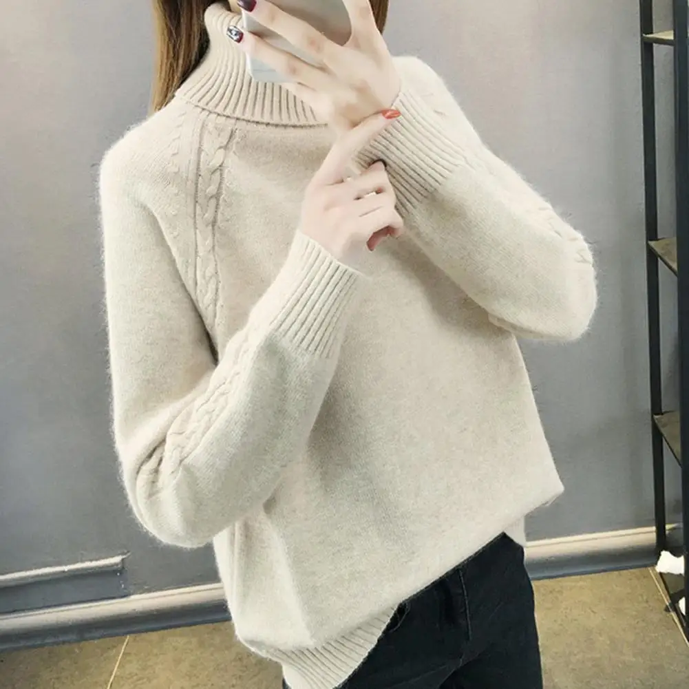 

Pure Color Sweater Cozy Women's High Collar Knit Sweater Thick Soft Stylish Winter Pullover for Neck Protection Casual Commute