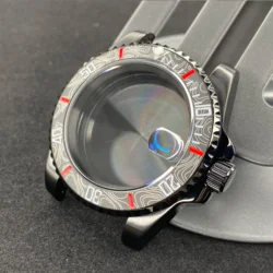 Elegant 40mm Black Watch Case with 120 - Click Bezel for Automatic Mechanical Movement - Premium Dial Accessories (SUB 12 Ceramic Bezel)