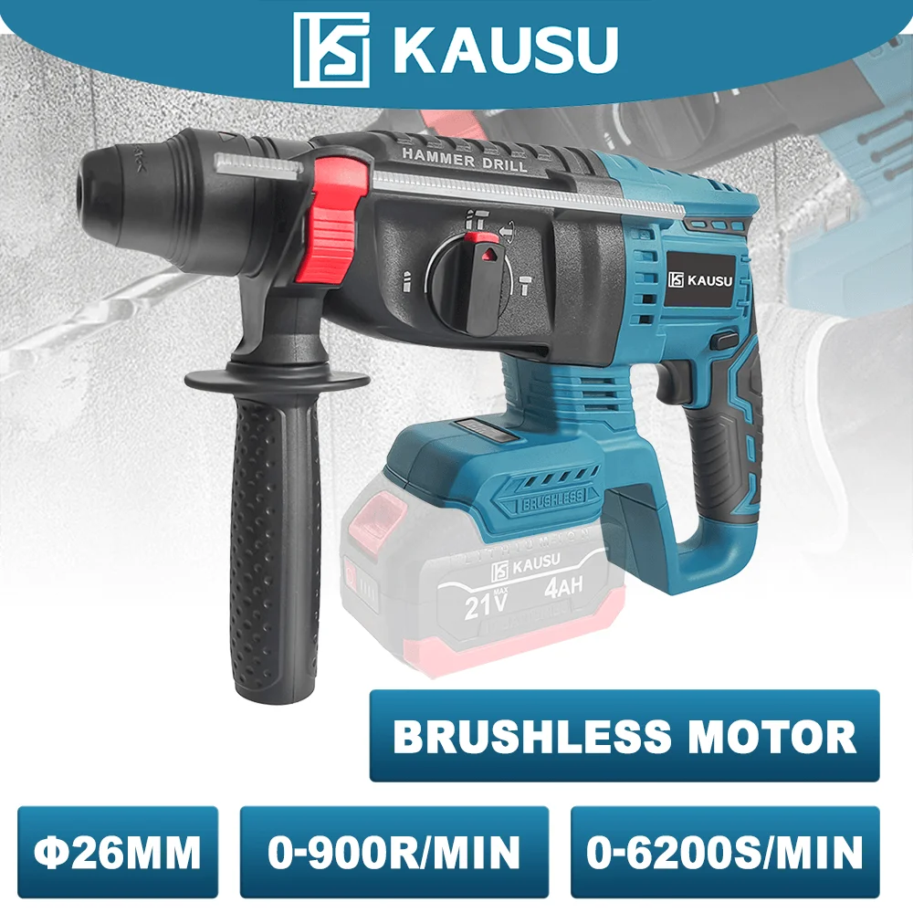 KAUSU Brushless Electric Hammer 3 In 1 Cordless Rotary Hammer Drill Steel Concrete Multifunctional Power Tool Makita 18V Battery