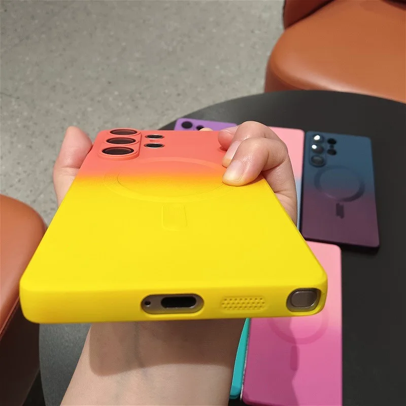Gradient Color Silicone Phone Case with Wireless Charging and Glass Lens Camera Cover