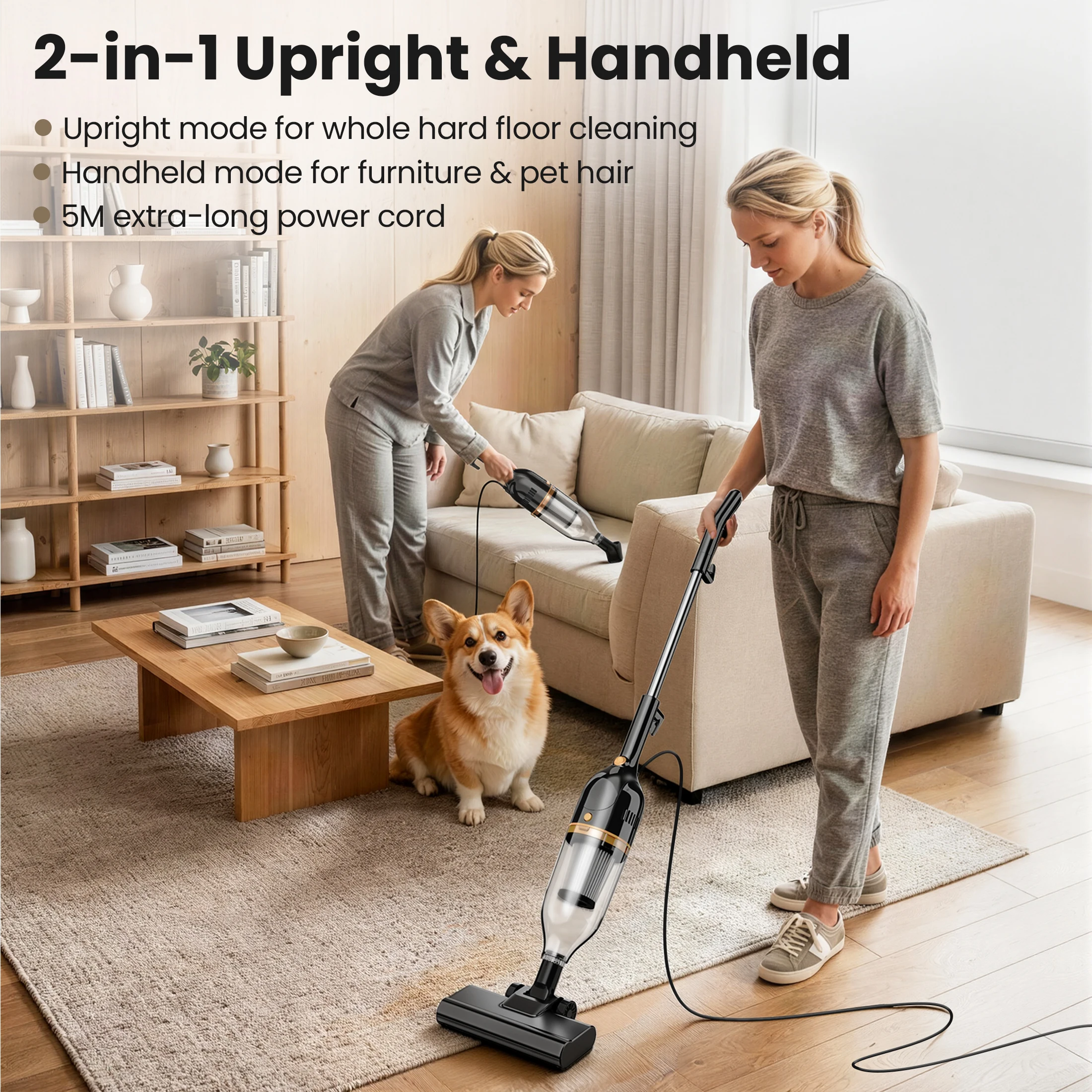 INSE R7 Corded Vacuum Cleaner 600W Powerful Handheld Stick Vacuum 3 in 1 Lightweight Vacuum Cleaners for Carpet Floor Pet Hair 6