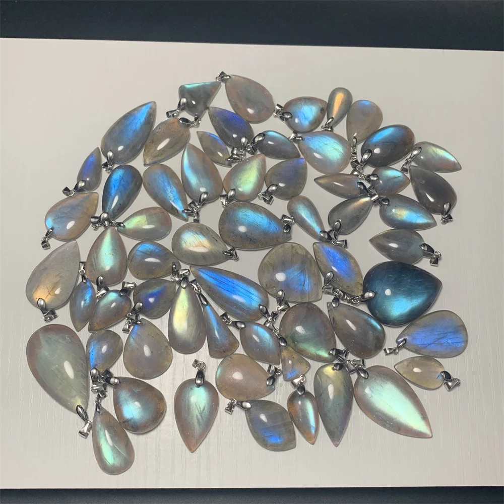 Natural Transparent Sesame Labradorite Pendants Women Clear Jelly Blue Orange Rainbow Light Labradorite Beads pendant necklace