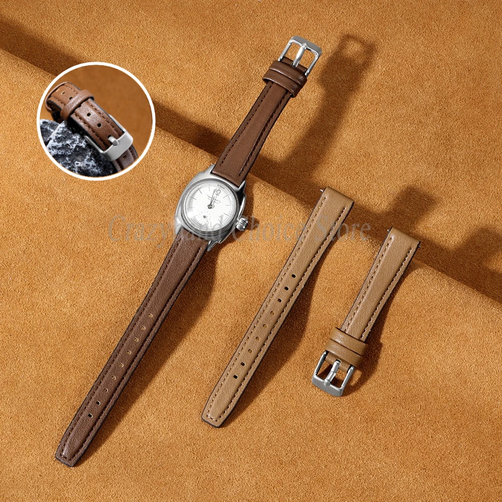 Elegant Thin Cowhide Leather and Silicone Watch Strap - Slim Women's Bracelet